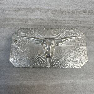 Shiny Nickel Plated Texas Long Horn Steer Head Belt Buckle 2 3/4"x 1  3/8"